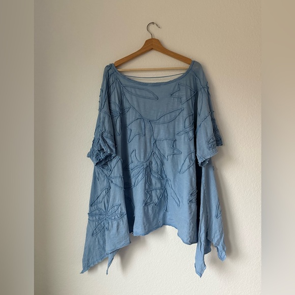 Free People We The Free Blooming Tee Top Dropped Shoulders Blue High - Picture 7 of 14